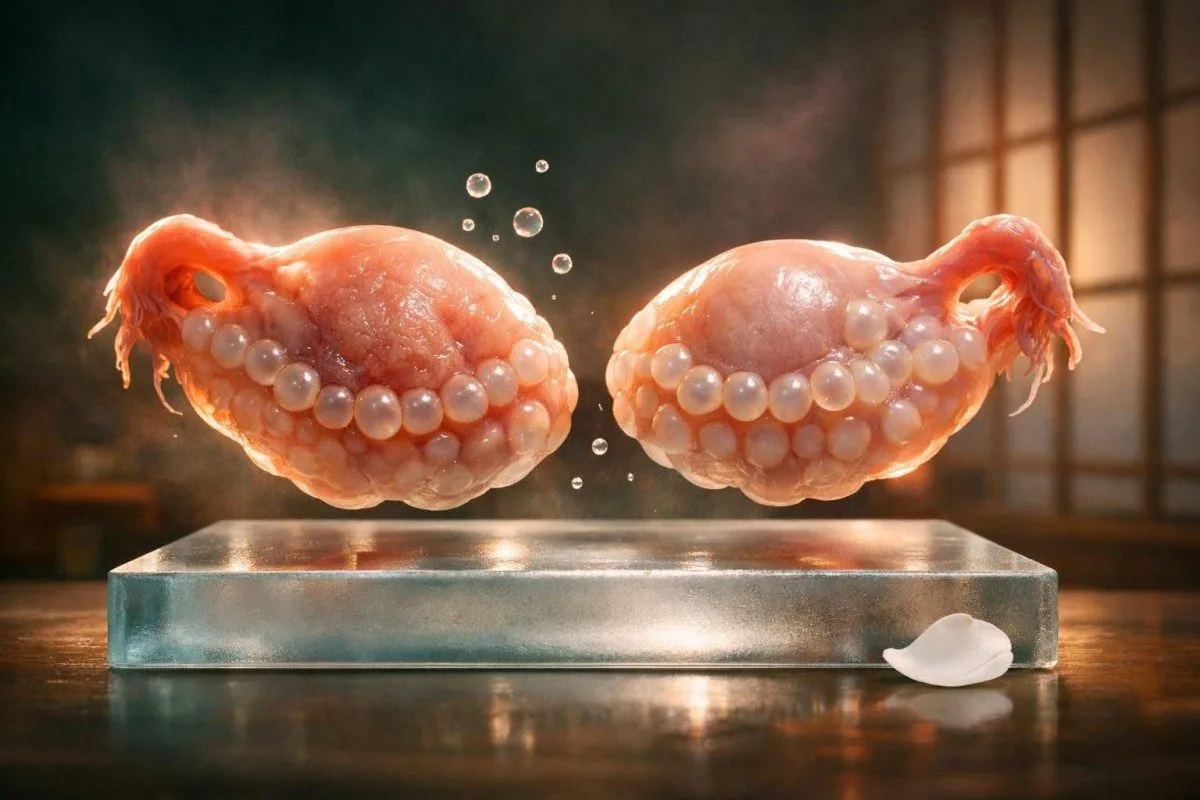 PCOS blood test hero image showing enlarged ovaries with many small peripheral follicles