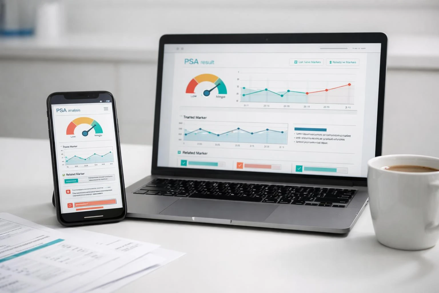 Kantesti AI-app die het geüploade bloedtestrapport analyseert, inclusief PSA-resultaten