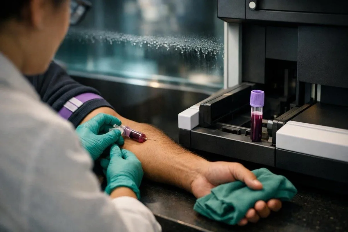 自动化血常规（CBC）分析仪处理EDTA抗凝血样本以测量白细胞
