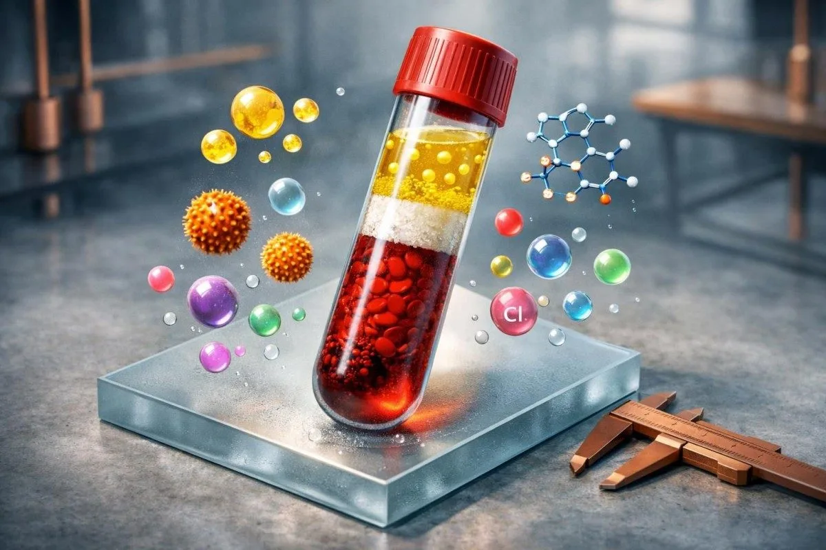 primjer epruvete za godišnju krvnu pretragu – poprečni presjek koji prikazuje plazmu, ćelije i kardiometaboličke markere