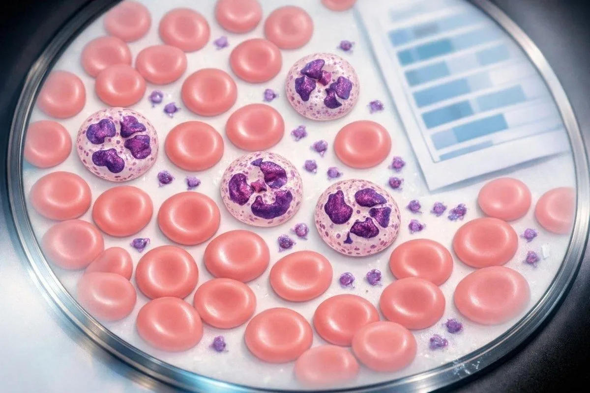 Clinician-style review of a printed report before blood test PDF upload and AI interpretation