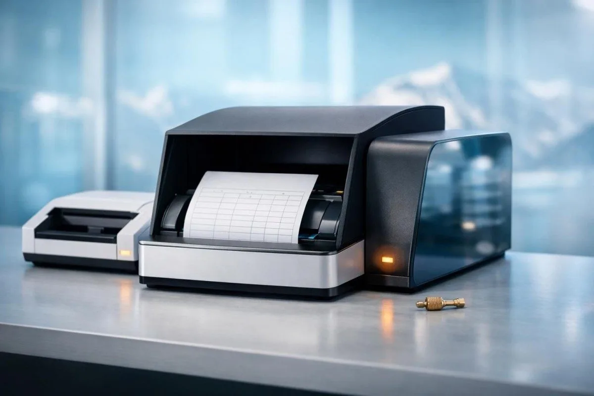 Secure intake workstation and anonymized lab report used during blood test PDF upload review
