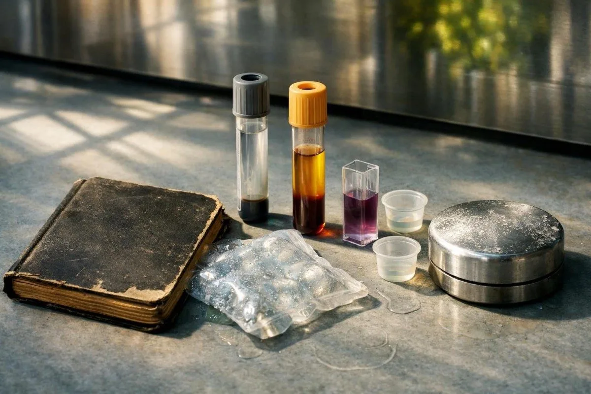 Still life sa laboratoryo na may mga materyales para sa pagsusuri ng glucose, ketone, at bicarbonate