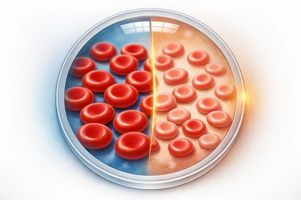 Comparación de glóbulos rojos normales y microcíticos que muestra por qué HbA1c puede inducir a error