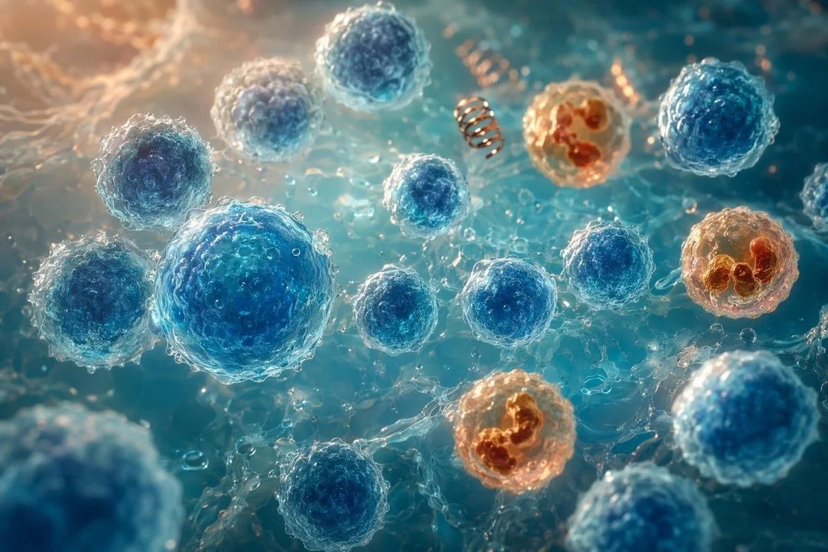 mwonekano wa karibu wa bomba la sampuli ya maabara kando ya kifaa cha hematolojia kwa ajili ya hesabu ya lymphocyte