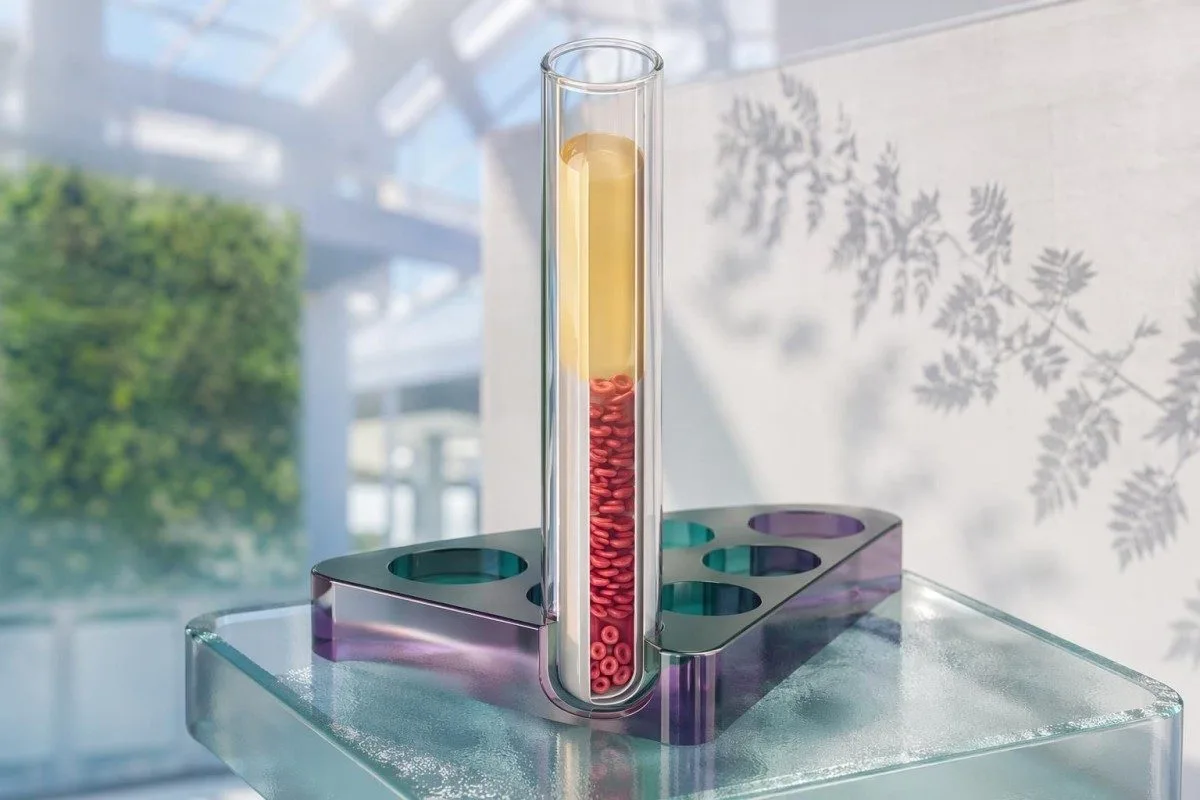 Σωλήνας ESR 3D με καθίζηση κυτταρικών στρωμάτων που απεικονίζει το φυσιολογικό εύρος για ESR