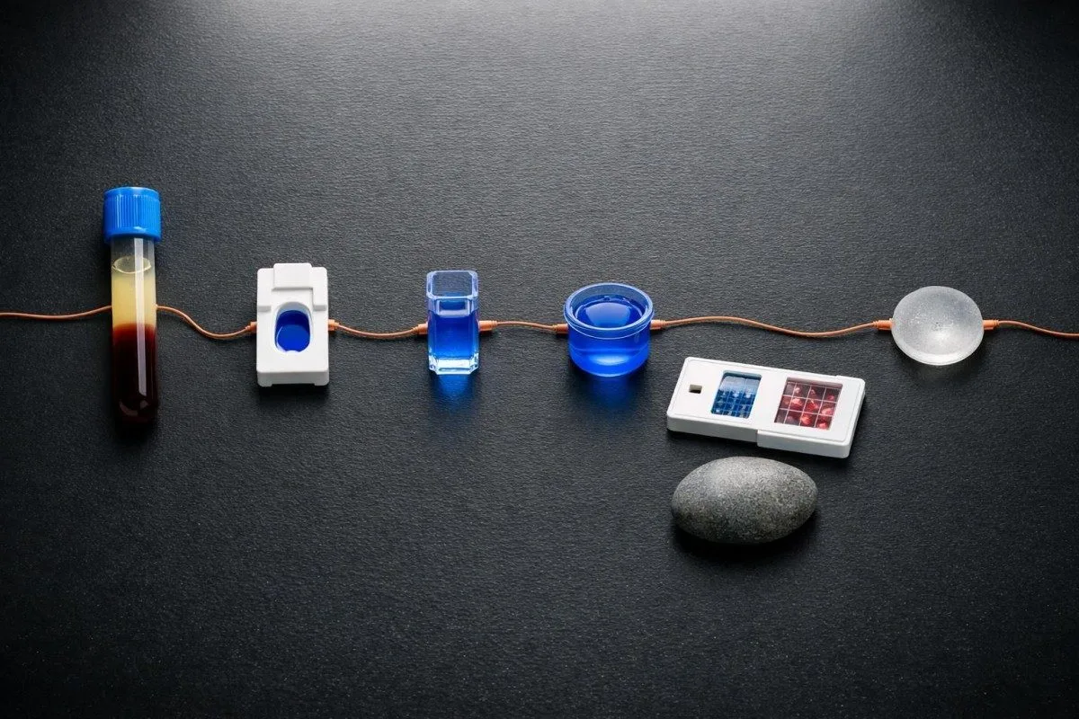 Pełnopanelowa interpretacja AI prawidłowego zakresu żelaza na podstawie trendów ferrytyny, TIBC i CBC