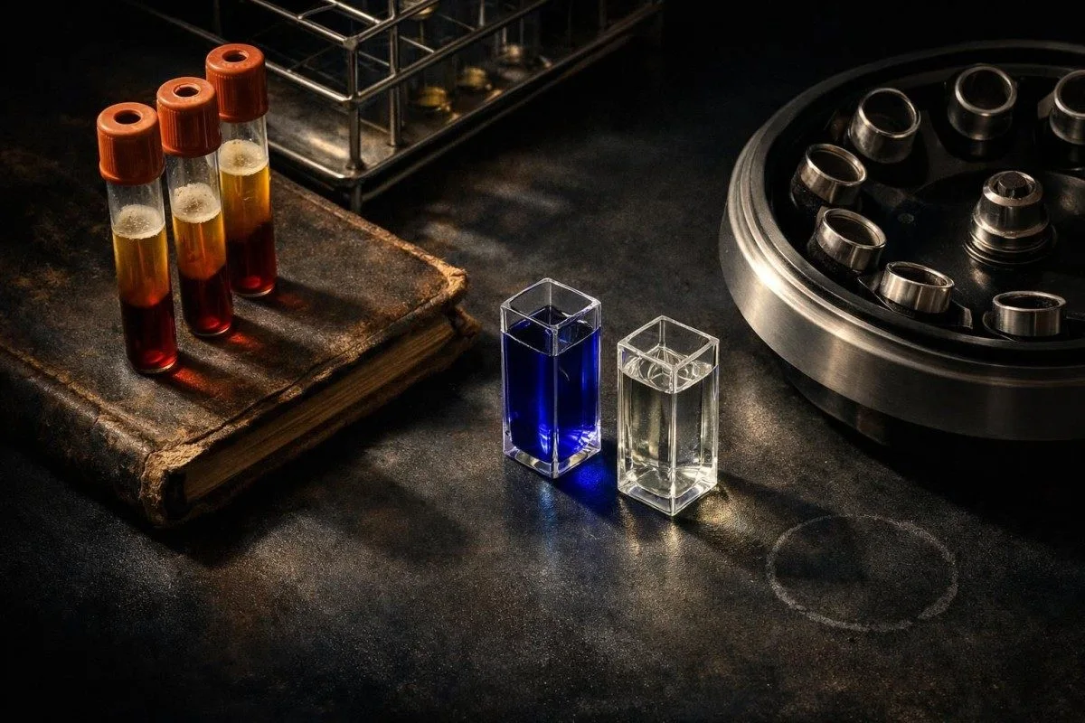 Poranna konfiguracja próbki laboratoryjnej ilustrująca, jak zmienia się prawidłowy zakres żelaza w zależności od pory