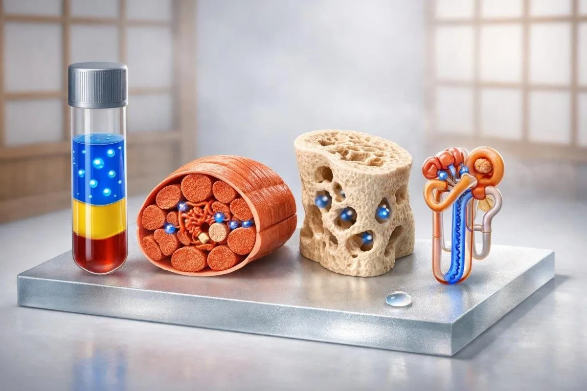 मैग्नीशियम के लिए सामान्य सीमा को सीरम, किडनी, हड्डी और मांसपेशी ऊतकों में दर्शाया गया है