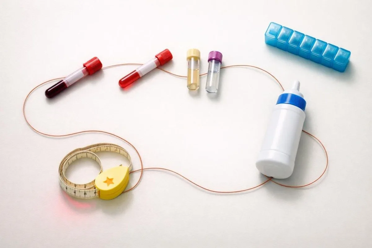 Physical process flow of repeat thyroid testing for TSH normal range follow-up in children
