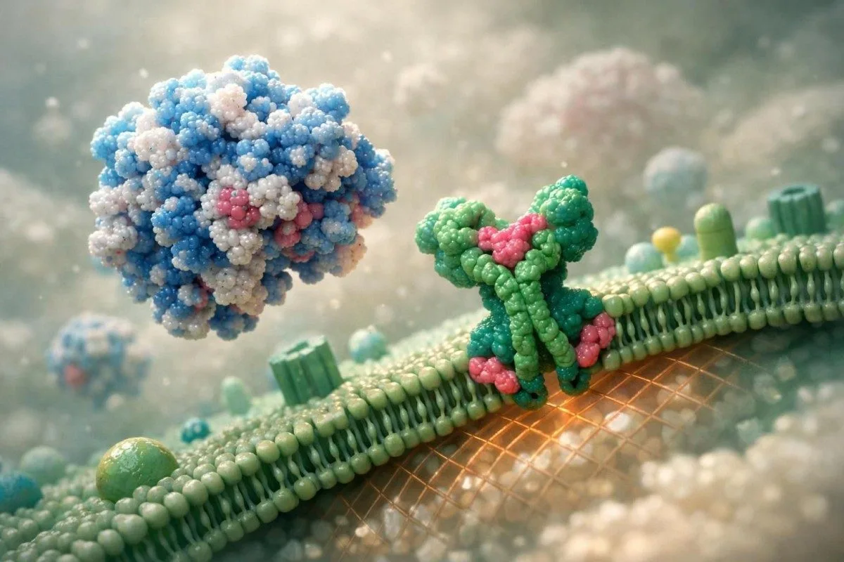 TSH molecule and thyroid receptor scene explaining TSH normal range fluctuations