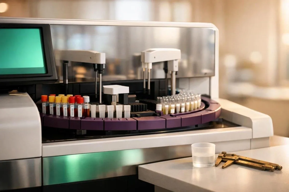 Automaatne biokeemiline analüsaator töötleb seerumiproove D-vitamiini ja mineraalide analüüsideks