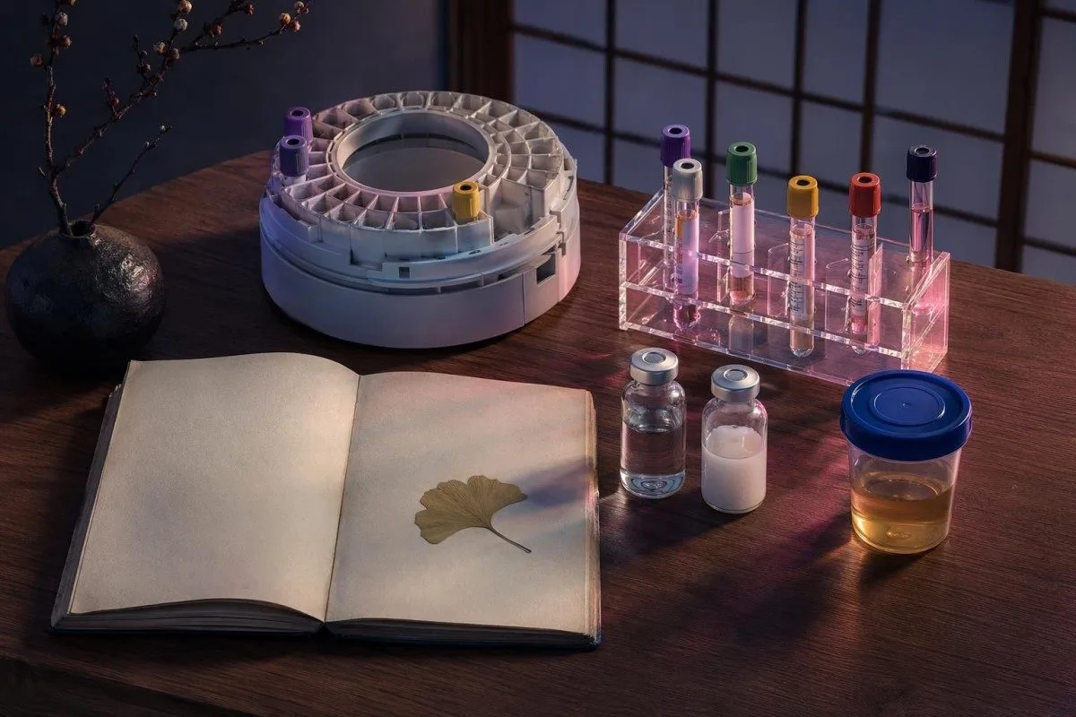 Blood test for irregular heartbeat shown with BMP electrolyte testing materials