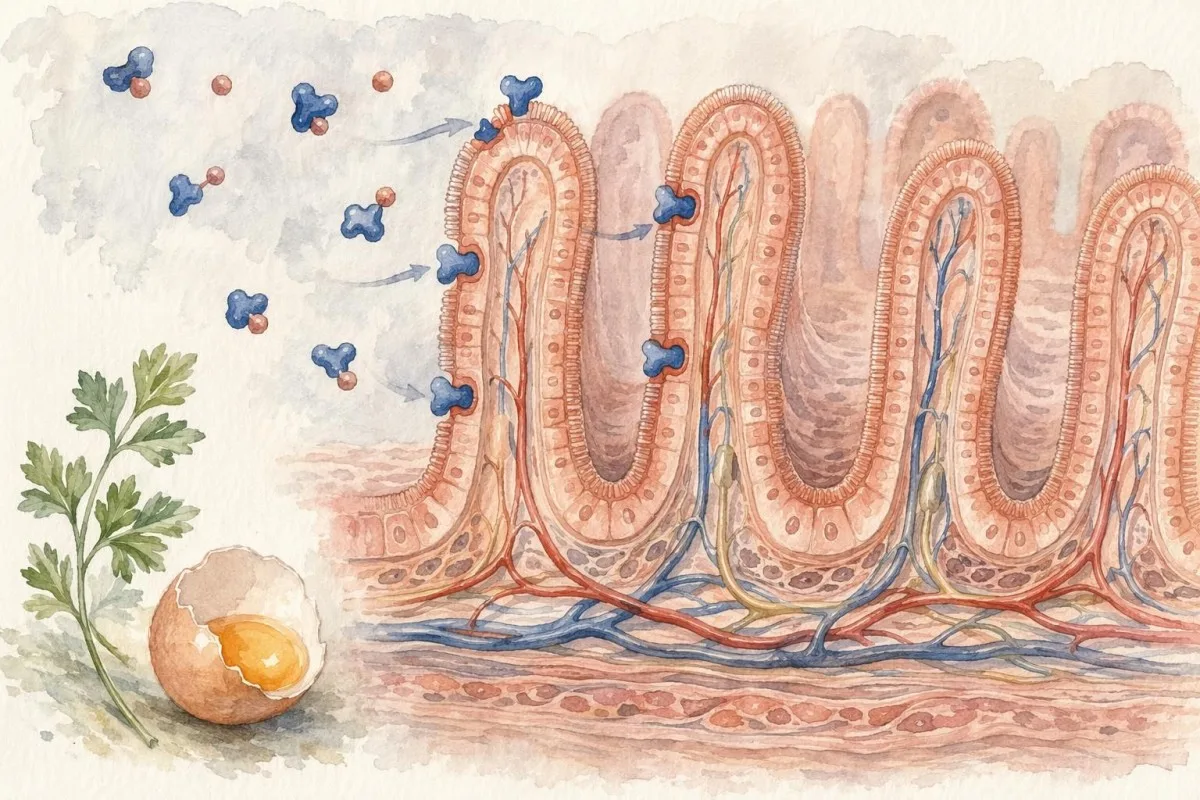 د کوچني کولمو (small intestine) کې د ویټامین B12 د جذب لاره د طبي واټرکلر په بڼه ښودل شوې