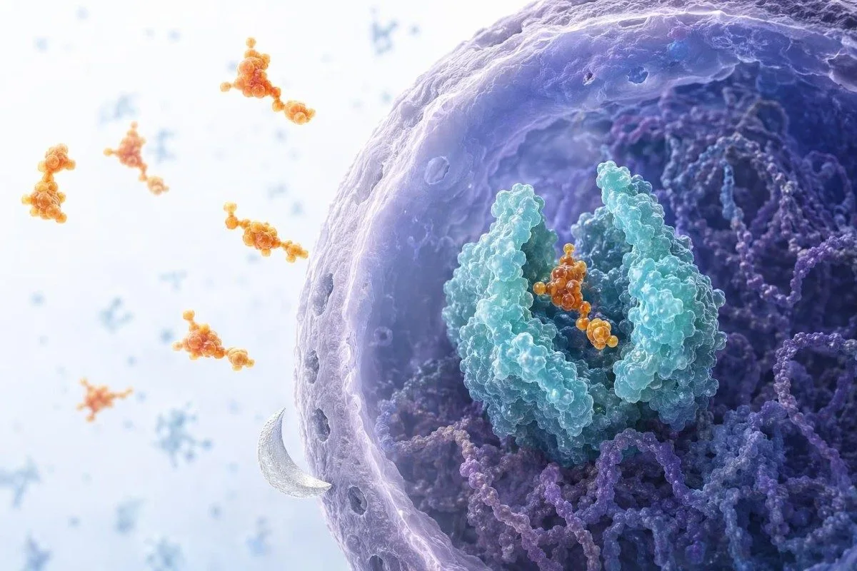 bilan sanguin d’une maladie thyroïdienne : vue moléculaire de la liaison de l’hormone T3 à un récepteur thyroïdien