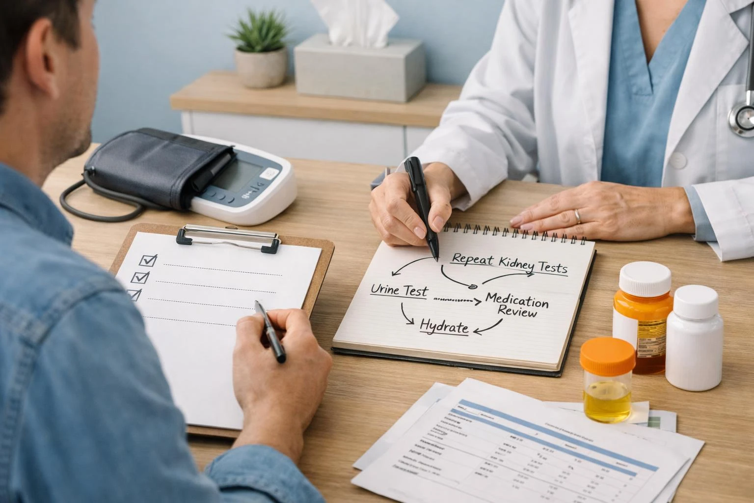 कम eGFR किडनी रक्त जांच रिपोर्ट मिलने के बाद मरीज के लिए कार्य-चेकलिस्ट