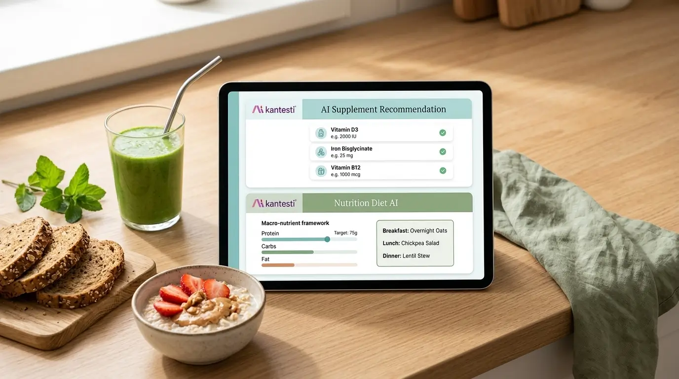 Kantesti AI Əlavə Tövsiyəsi və Qidalanma Pəhrizi AI dashboard-u: qan biomarkerlərinə əsasən fərdiləşdirilmiş vitamin və qidalanma tövsiyələri təqdim edir