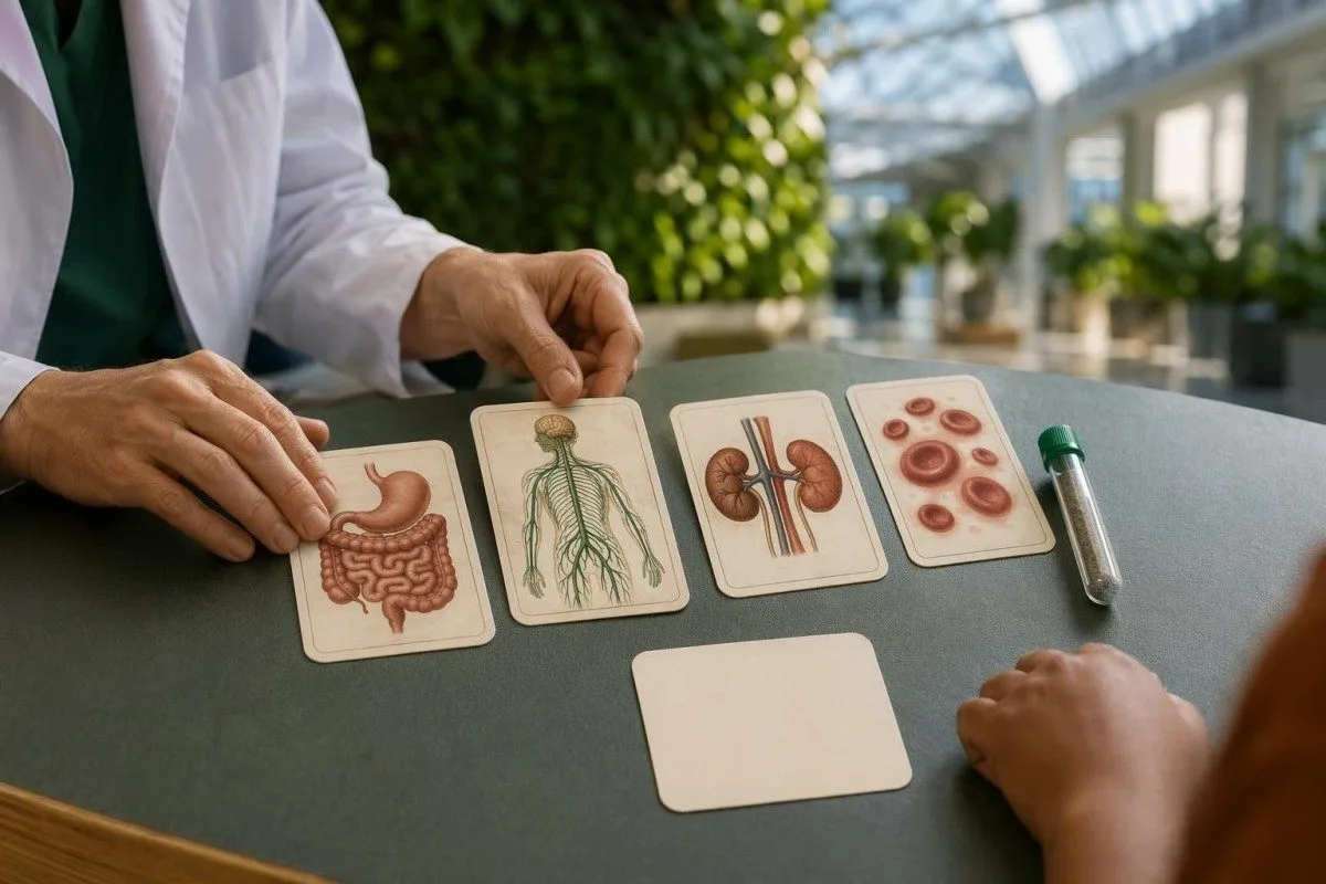 Lead blood test symptom map using educational organ and nervous system illustrations