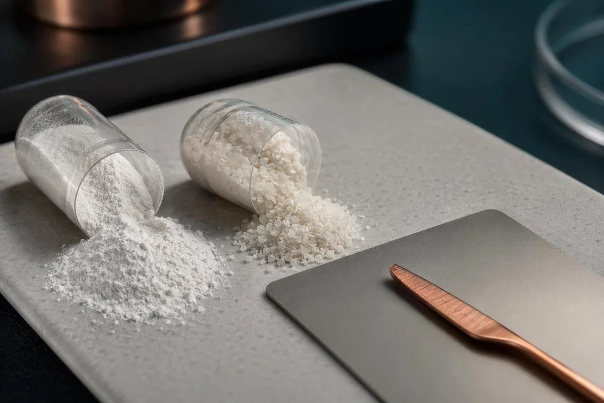 မဂ္ဂနီဆီယမ် ဂလိုင်စင်နိတ် vs ဆိုက်ထရိတ် ကို ဖြည့်စွက်စာပုံစံများအဖြစ် ဆေးဘက်ဆိုင်ရာ ဓာတ်ခွဲခန်းအစီရင်ခံစာဘေးတွင် ပြထားသည်