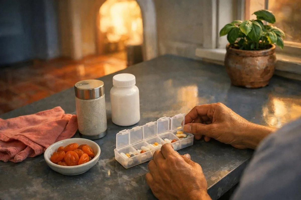 Botika-antolatzailea, gatz-ordezko bat eta potasioaren aldaketekin lotutako osagarri-ontziak