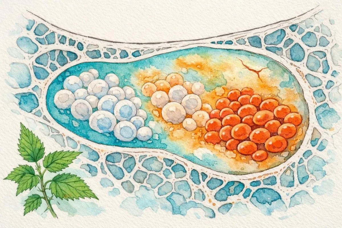 هڏن جي ميرو جي تصوير، جنهن ۾ ڳاڙهن سيلن جي پيداوار گهٽجڻ ۽ لوهه جي کوٽ واري erythropoiesis ڏيکاري وئي آهي