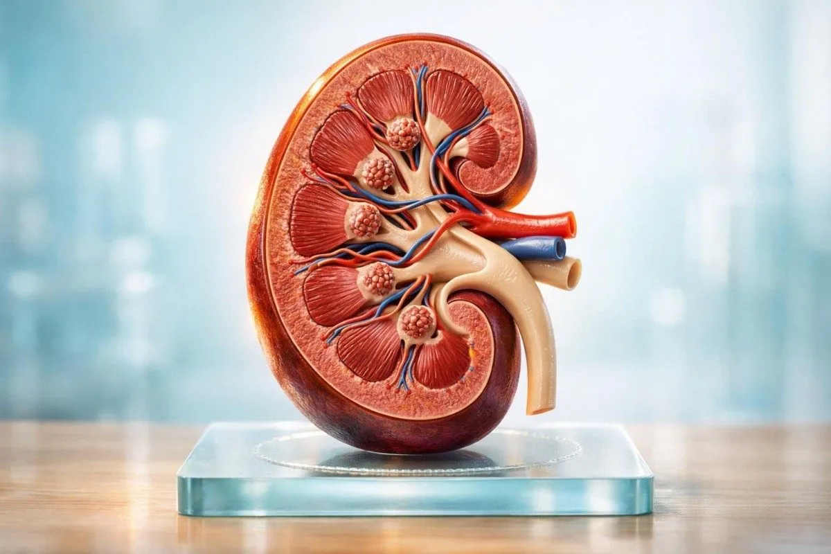 بەشکردنی وردی کلیە (kidney) کە نێفرۆنەکان و ڕێکخستنەکانی فلتەرکردن پیشان دەدات کە گرنگن بۆ تاقیکردنەوەی خوێنی ڕێکخراو بۆ تەمەندەکان