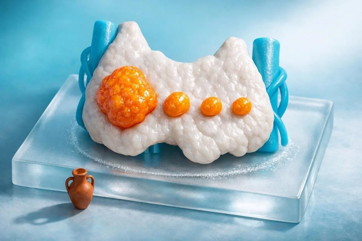ក្រពេញប៉ារ៉ាទីរ៉ូអ៊ីដ (parathyroid glands) ជារូបបីវិមាត្រ បង្ហាញ PTH មិនសមស្របក្នុង hypercalcemia រ៉ាំរ៉ៃស្រាលដែលនៅបន្ត