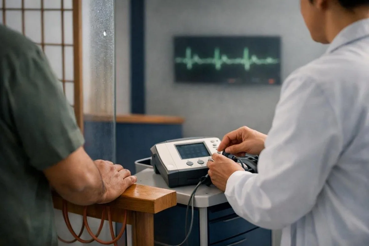Klinisk scen med EKG-övervakning under utvärdering av symtom vid lågt kalium