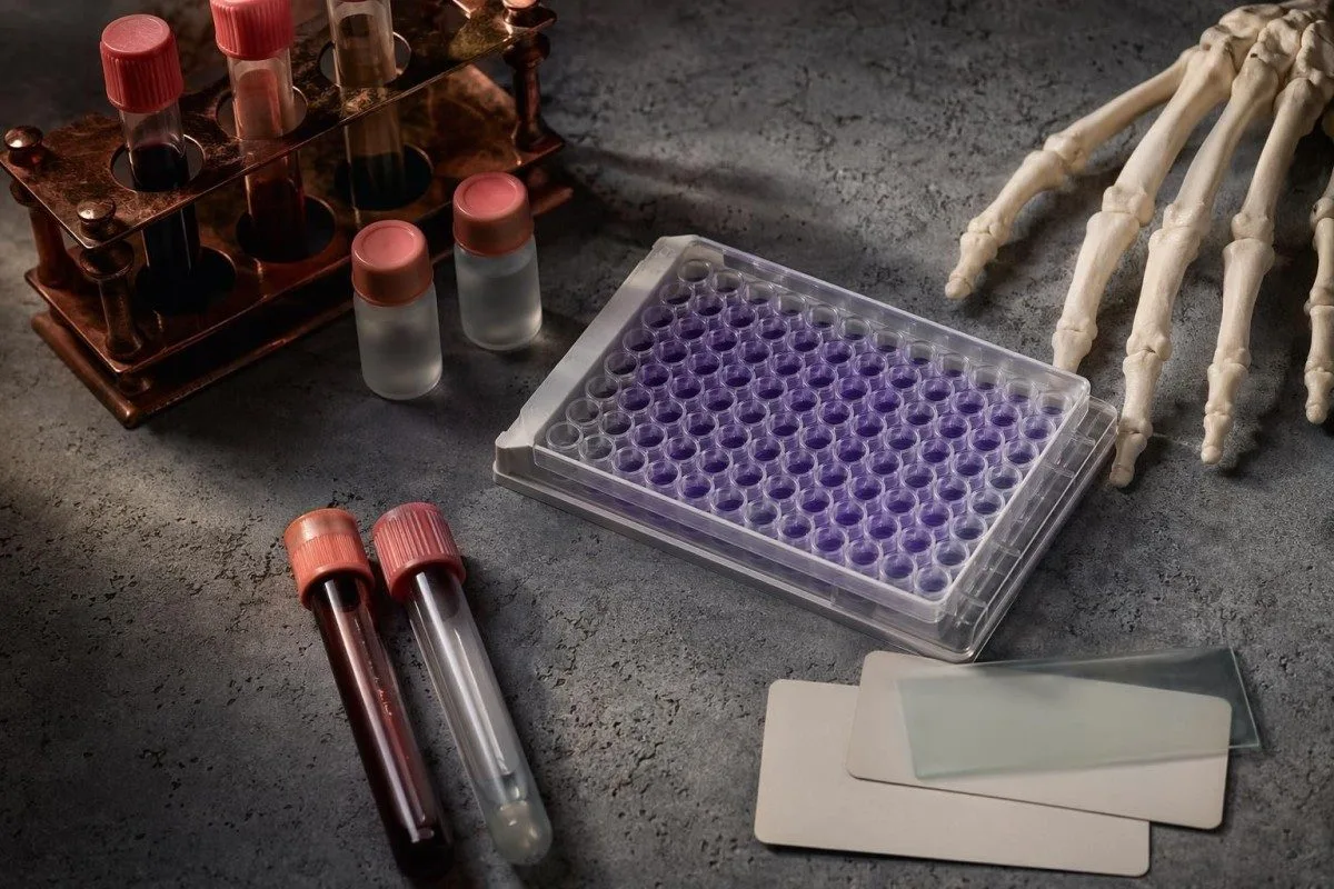पांढऱ्या रक्तपेशी (white cells) आणि प्लेटलेट्स तपासणारा CBC अॅनालायझर वापरून सांध्यातील वेदनांसाठी रक्त तपासणी