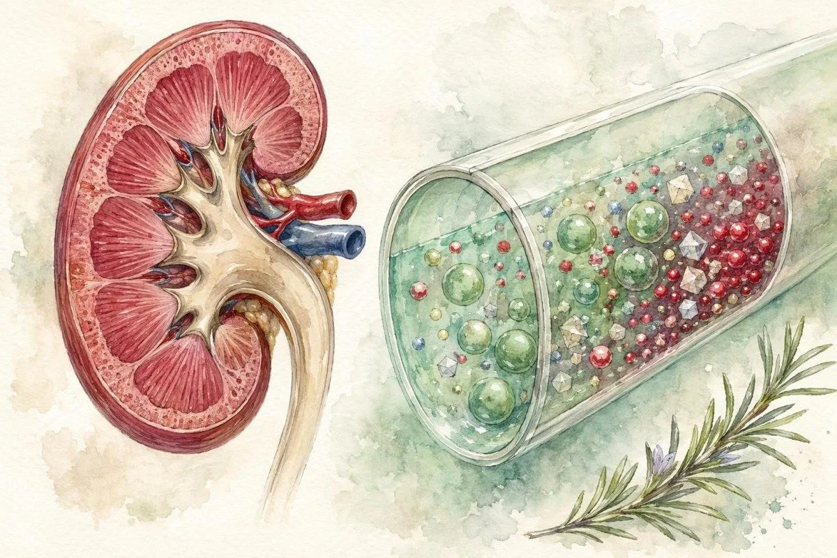 مانای ژمارەکانی تاقیکردنی خوێن لە کاتێکی کەمبوونەوەی مایە (dehydration) بە نیشاندانی پلاسما بەهێزکراو و وێنەی کلیە