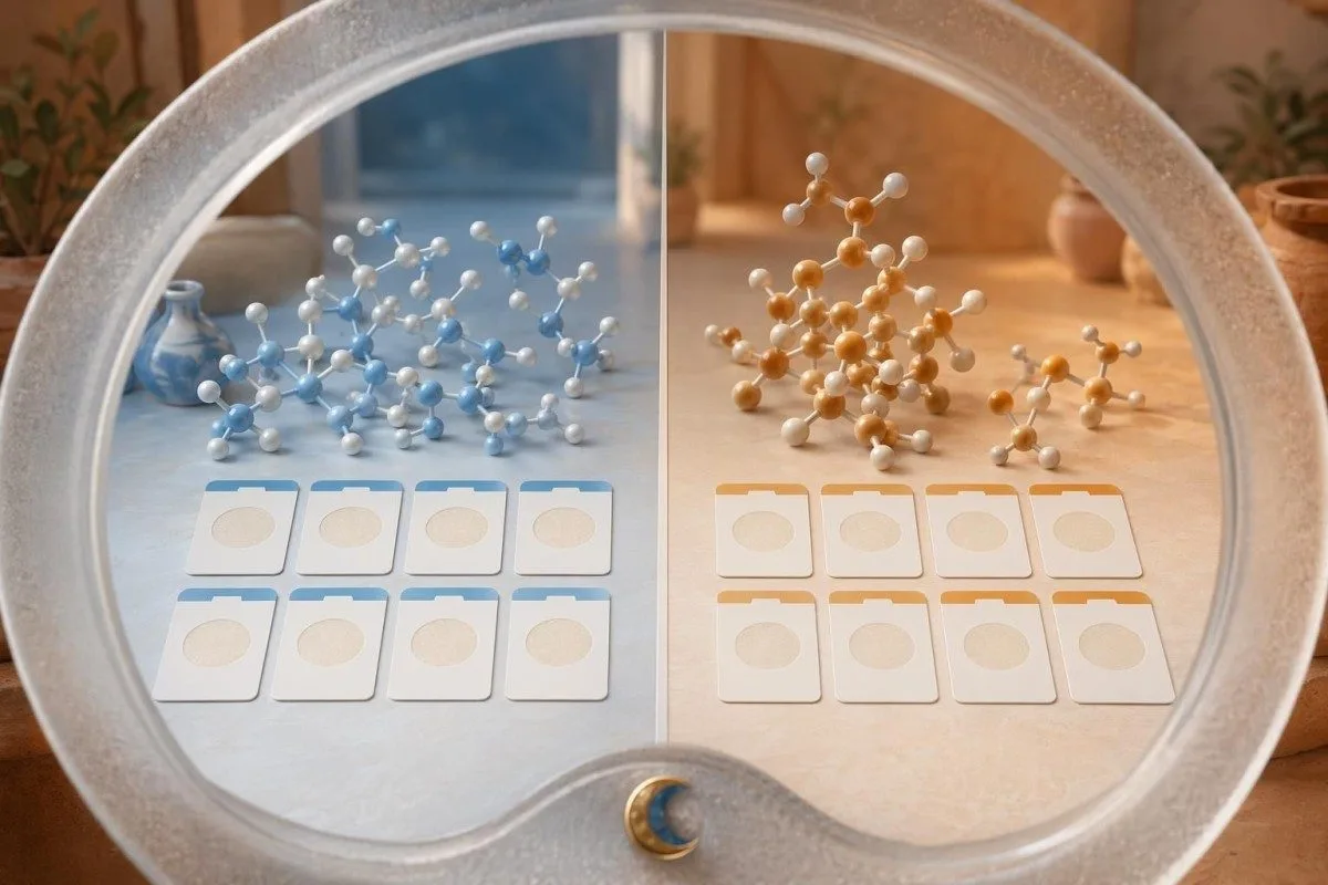 Modelos de metabolitos de ácido orgánico e melatonina dispostos ao redor das tarxetas da proba hormonal DUTCH