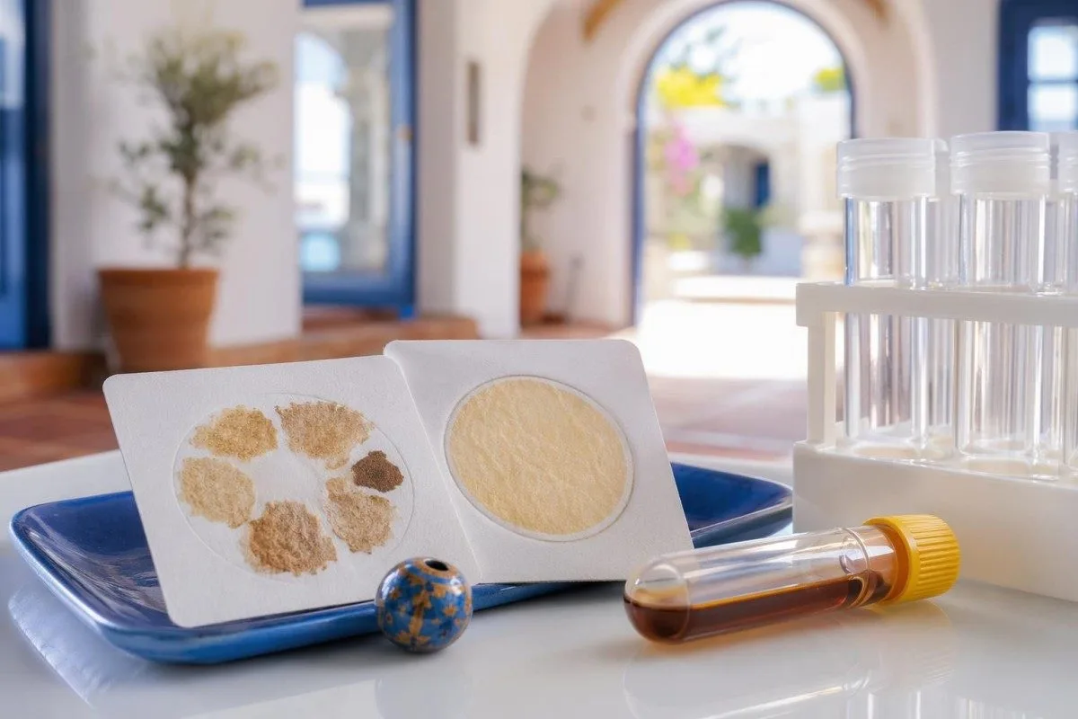 Tarxetas de ouriña seca para proba hormonal DUTCH e modelos de hormonas esteroides nun laboratorio clínico