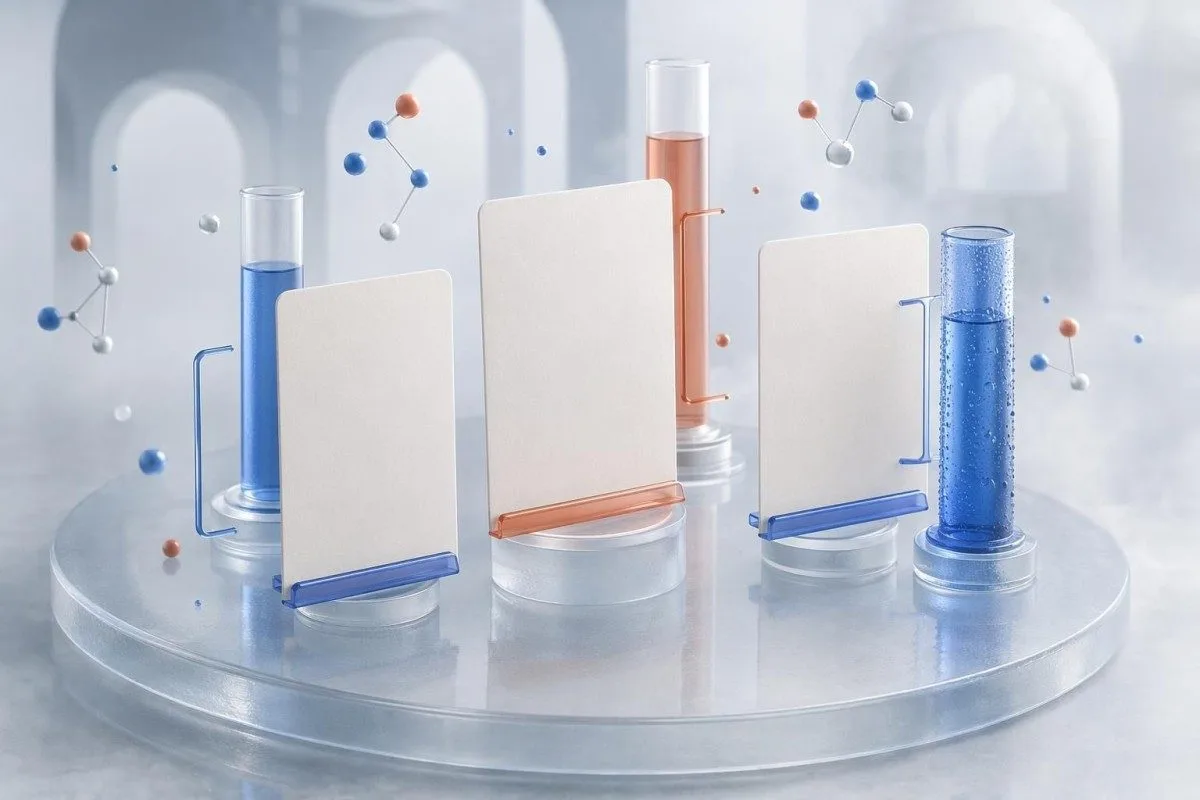 تمثّل ألوان علامات نتائج LabCorp بمؤشرات سريرية بجانب صفوف المختبر الفارغة