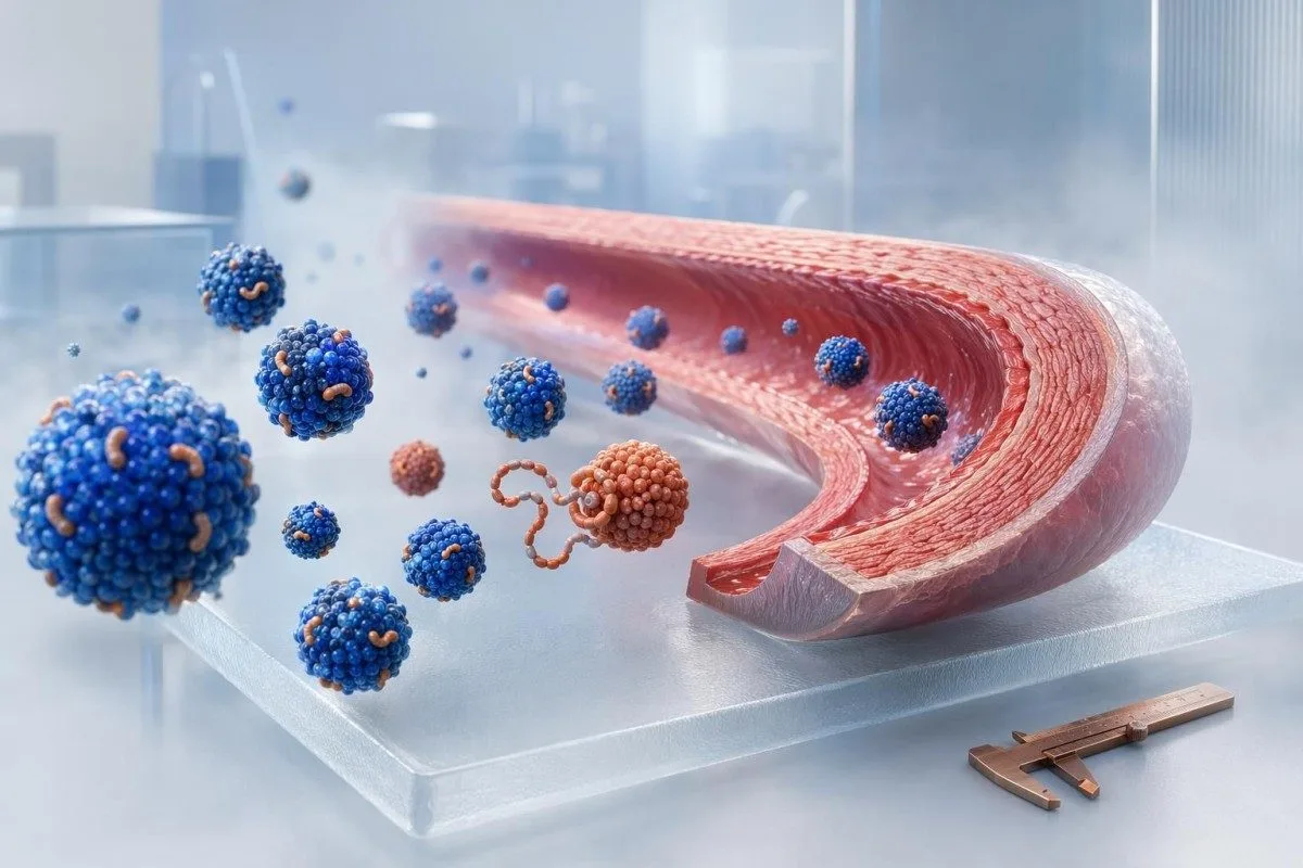 Marcatori lipidici dell’esame del sangue preventivo mostrati con modelli educativi di cuore e arterie