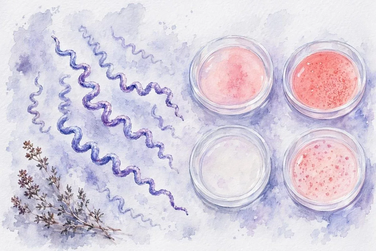 Sierologia della sifilide in stile acquerello dell’esame del sangue per MST con batteri a spirale e test del siero