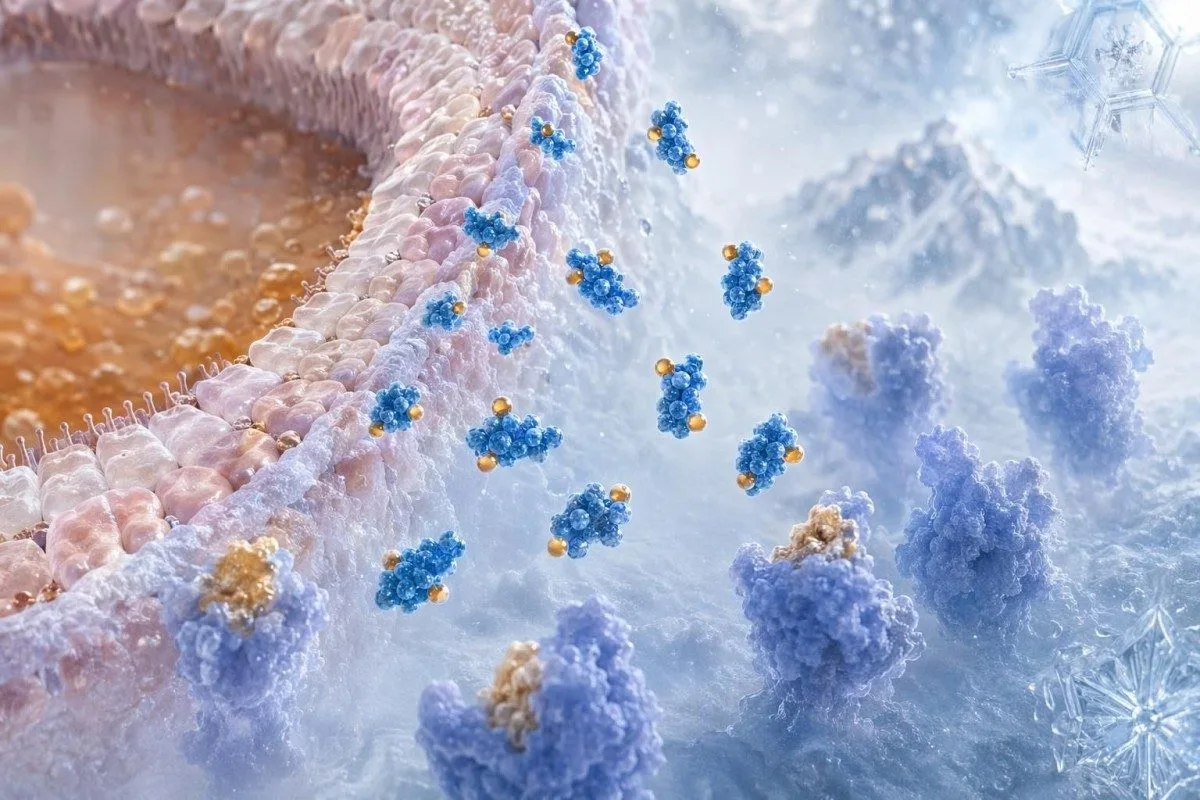 Dosage du T4 libre du bilan sanguin thyroïdien présenté sous forme de molécules hormonales près d’un modèle de thyroïde