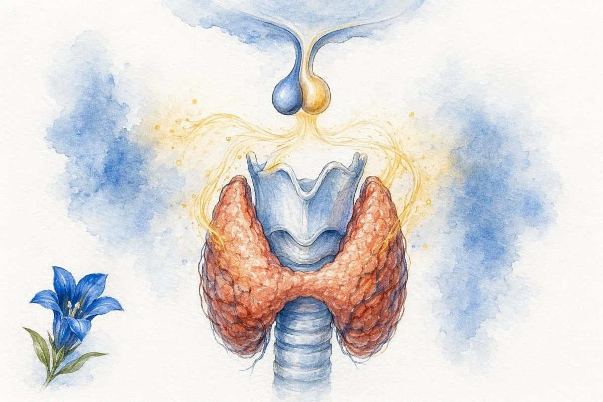 Tubes de bilan sanguin thyroïdien disposés autour d’une cartouche d’immunodosage de la TSH