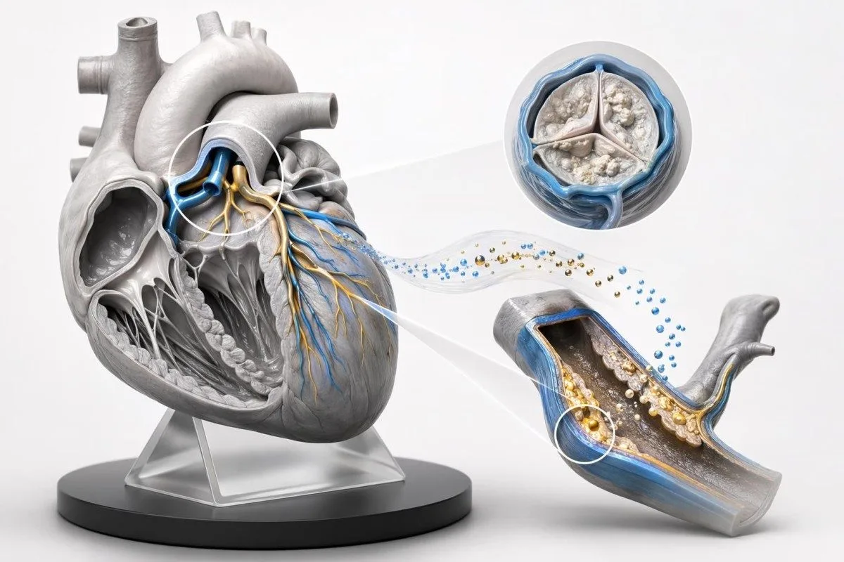 Diagramma di cuore e valvola aortica che mostra cosa significa Lp(a) elevata in ambulatorio
