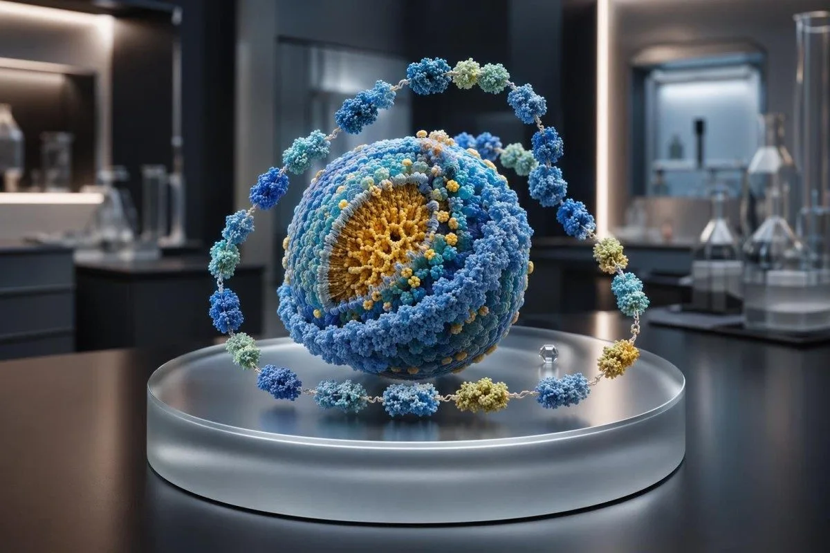 Modello 3D delle particelle di Lp(a) che mostra cosa significa Lp(a) elevata per il rischio a livello delle arterie