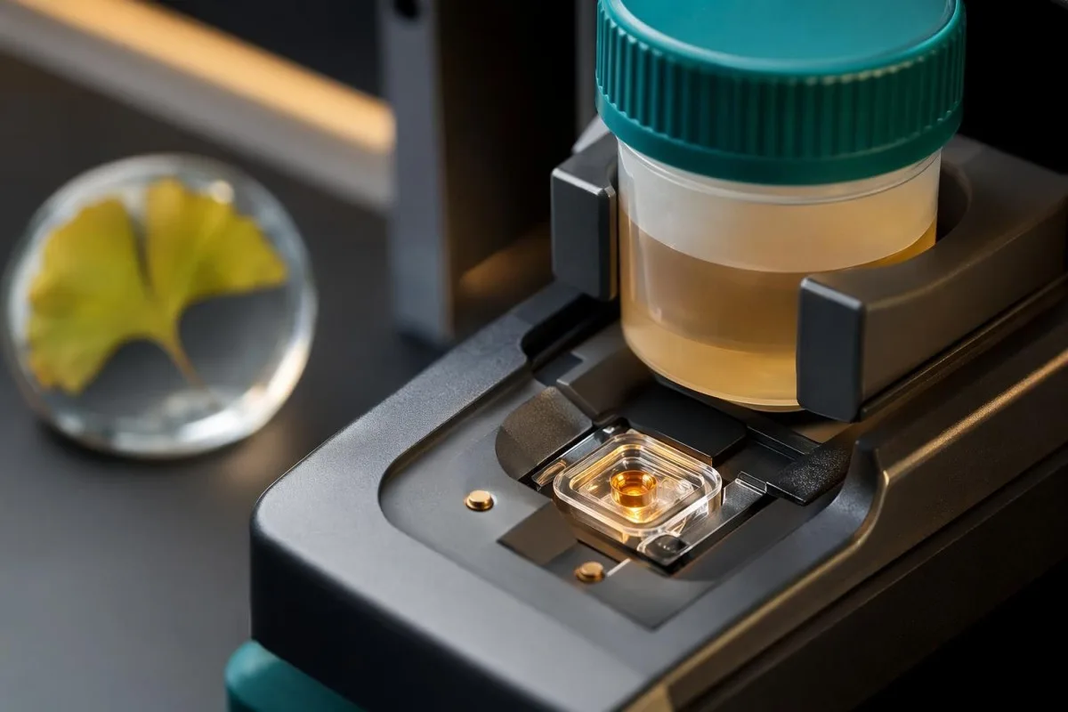 Ergebnisse des Beta-2-Mikroglobulin-Tests erklärt anhand eines Moleküls und eines Laborprobenanalysators