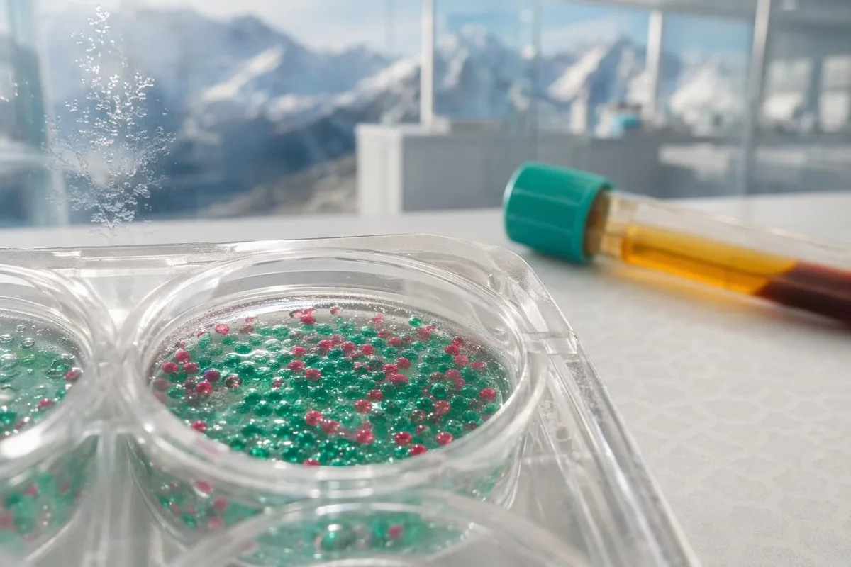 D-dimer blood test visualized as a fibrin fragment assay in a clean alpine laboratory