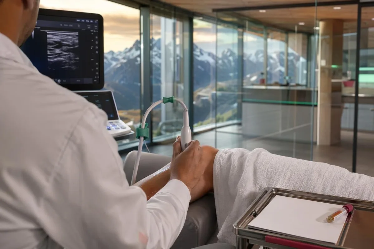D-dimer blood test paired with venous ultrasound assessment for one swollen leg