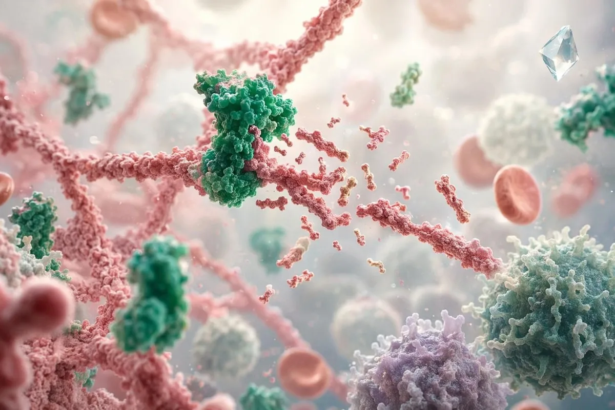 D-dimer blood test molecules shown among immune response and fibrin fragments