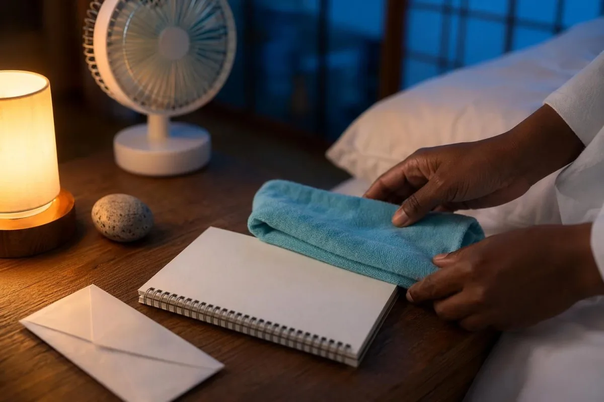 ညဘက်ချွေးထွက်ခြင်း (night sweats) နှင့် မီးယပ်သွေးဆုံးခြင်း (menopause) ပြန်လည်သုံးသပ်မှုအတွက် လက္ခဏာမှတ်တမ်း (symptom diary) တစ်ခုဘေးတွင် FSH အဆင့်များကို ထည့်သွင်းစဉ်းစားထားခြင်း