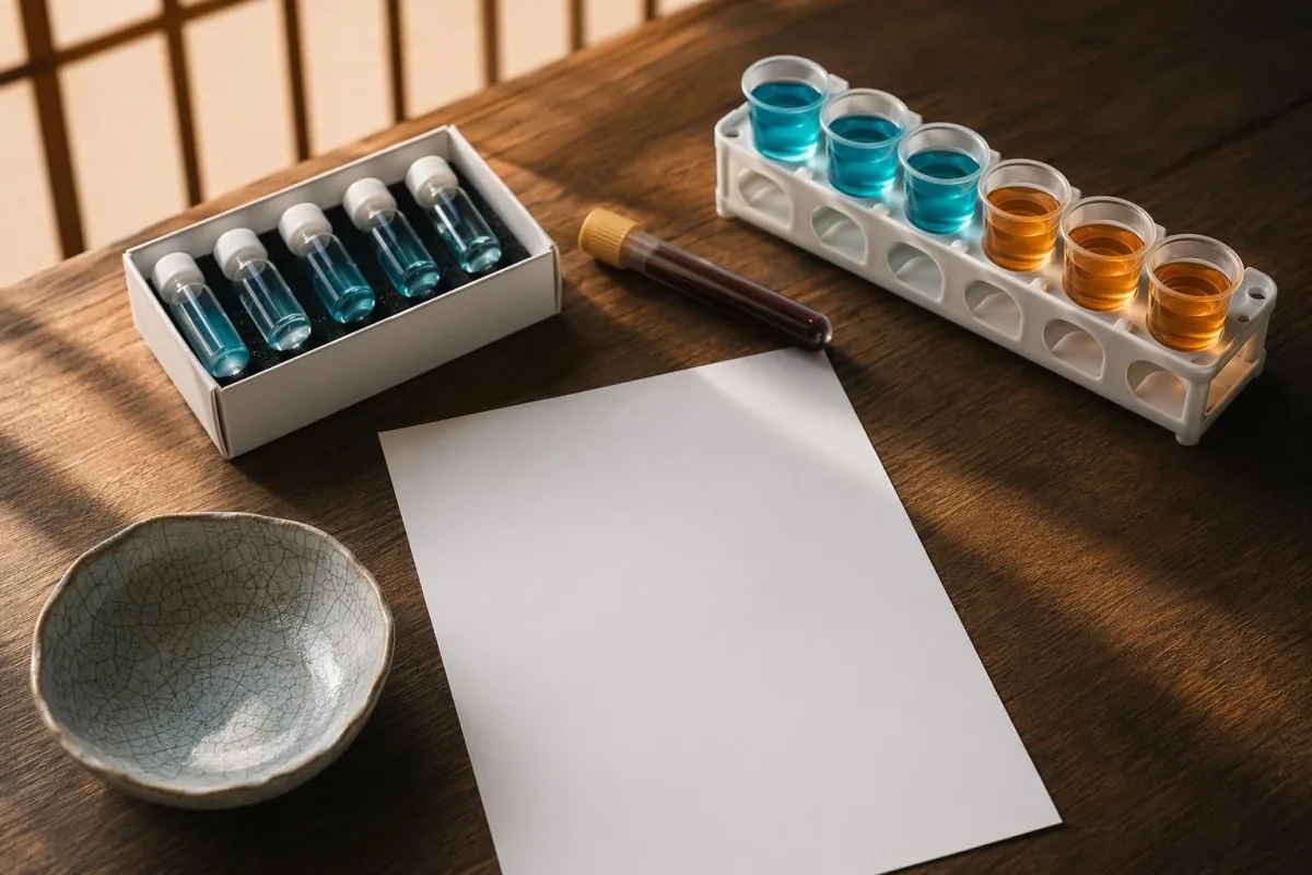 immunoassay vials နဲ့ blank lab report တို့နဲ့ FSH အဆင့် reference range ကို စီစဉ်တည်ဆောက်ခြင်း