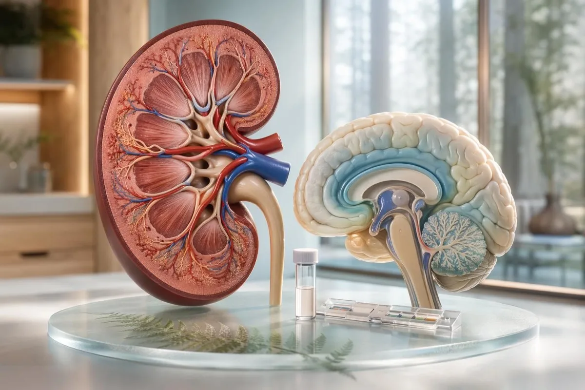 High sodium causes shown as kidney and brain water balance with electrolyte lab testing