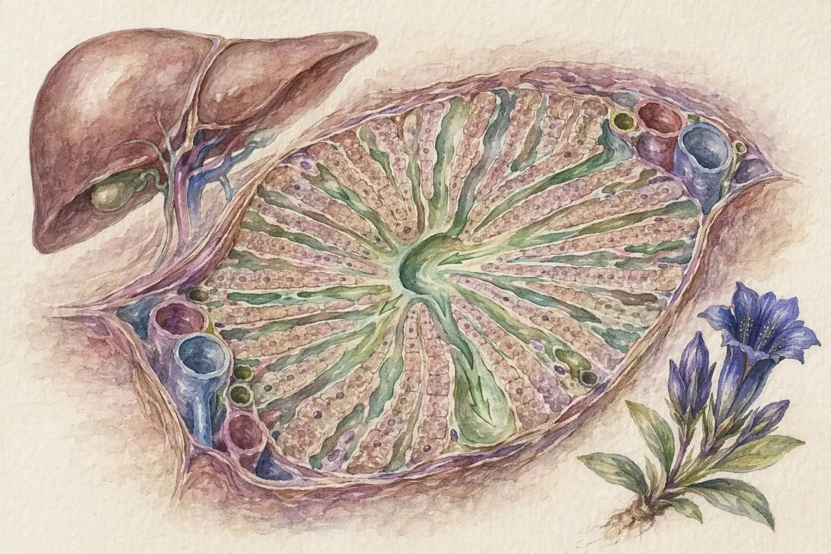ພາບຕັບຕັດຂວາງແບບ watercolor ສະແດງການກຳຈັດ lactate ແລະ ການປະມວນຜົນທາງແມ່ບົດ