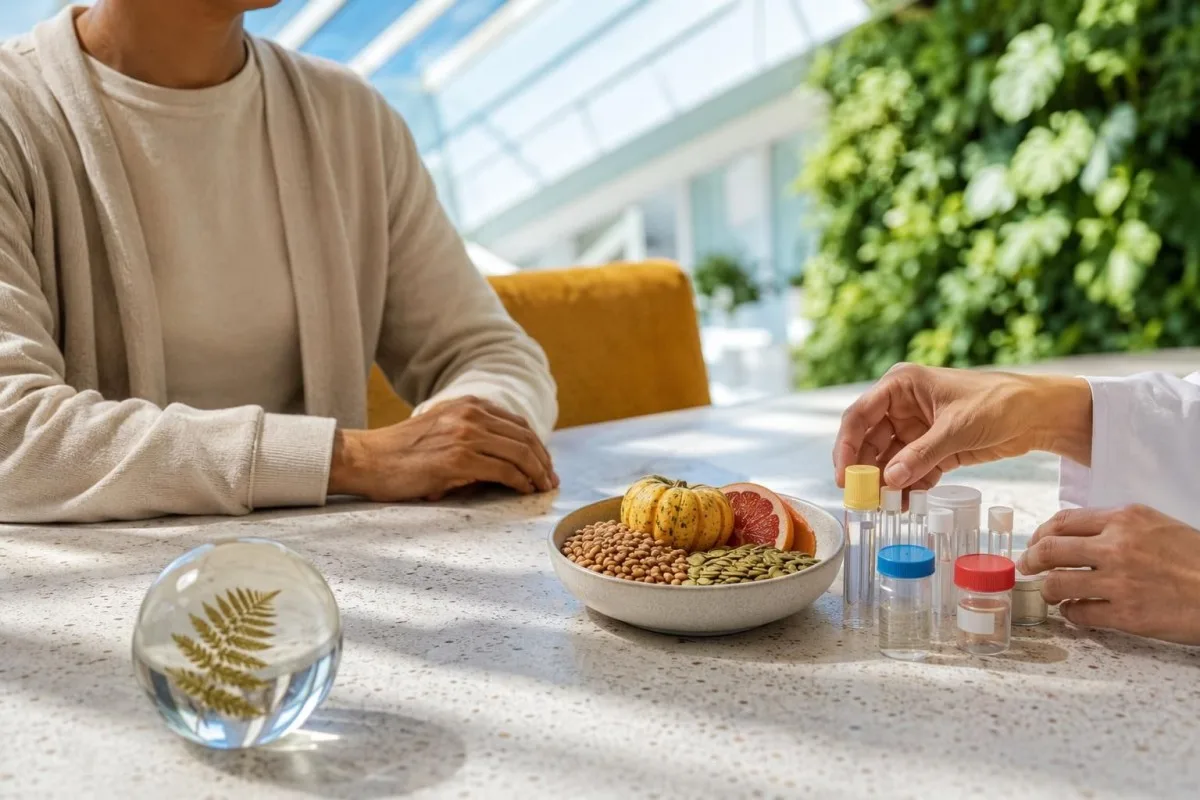 Храни, които повишават имунитета, обсъждани по време на преглед от клиницист на резултати от хранителни лабораторни изследвания