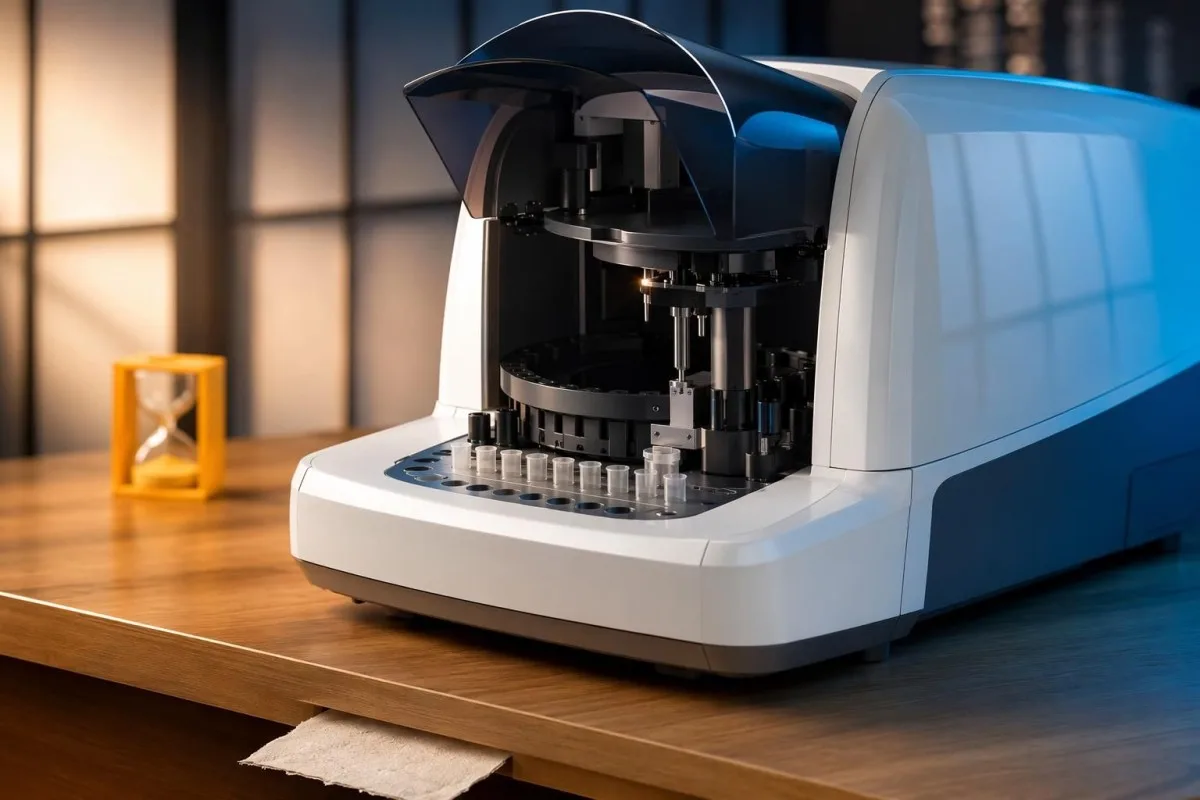 Longevitiet-dieet consult door de arts met laboratoriummonsterlade en materialen voor beoordeling van cardiovasculair risico