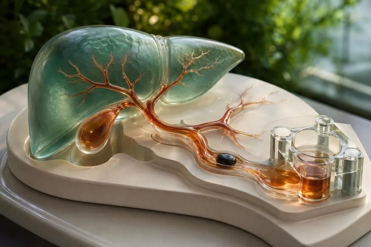 ¿Para qué significa GGT? Diorama de la vía anatómica del hígado vinculado al manejo de la bilis y la revisión de laboratorio